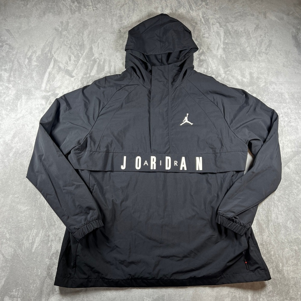 NIKE AIR JORDAN Wings Anorak Jacket Men's L Black Pullover Hooded Jumpman Logo
